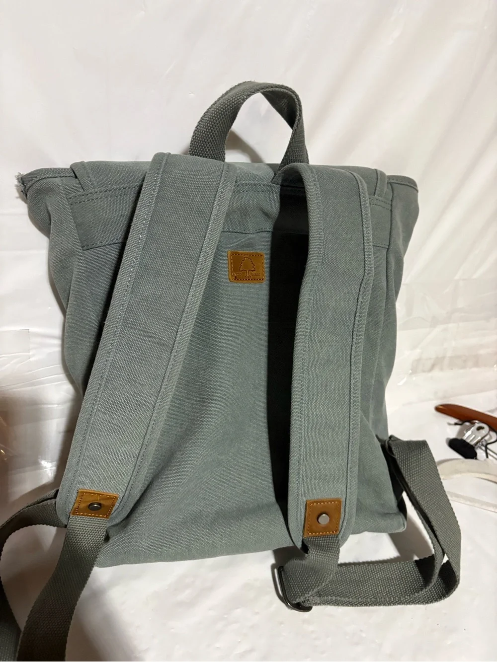 TSD Canvas Daypack Backpack with Tan Leather Accents - Green